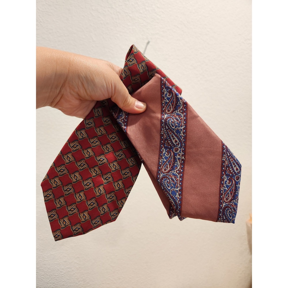 2× Christian Dior Monsieur Silk Ties – Burgundy Geometric & Paisley – EUC